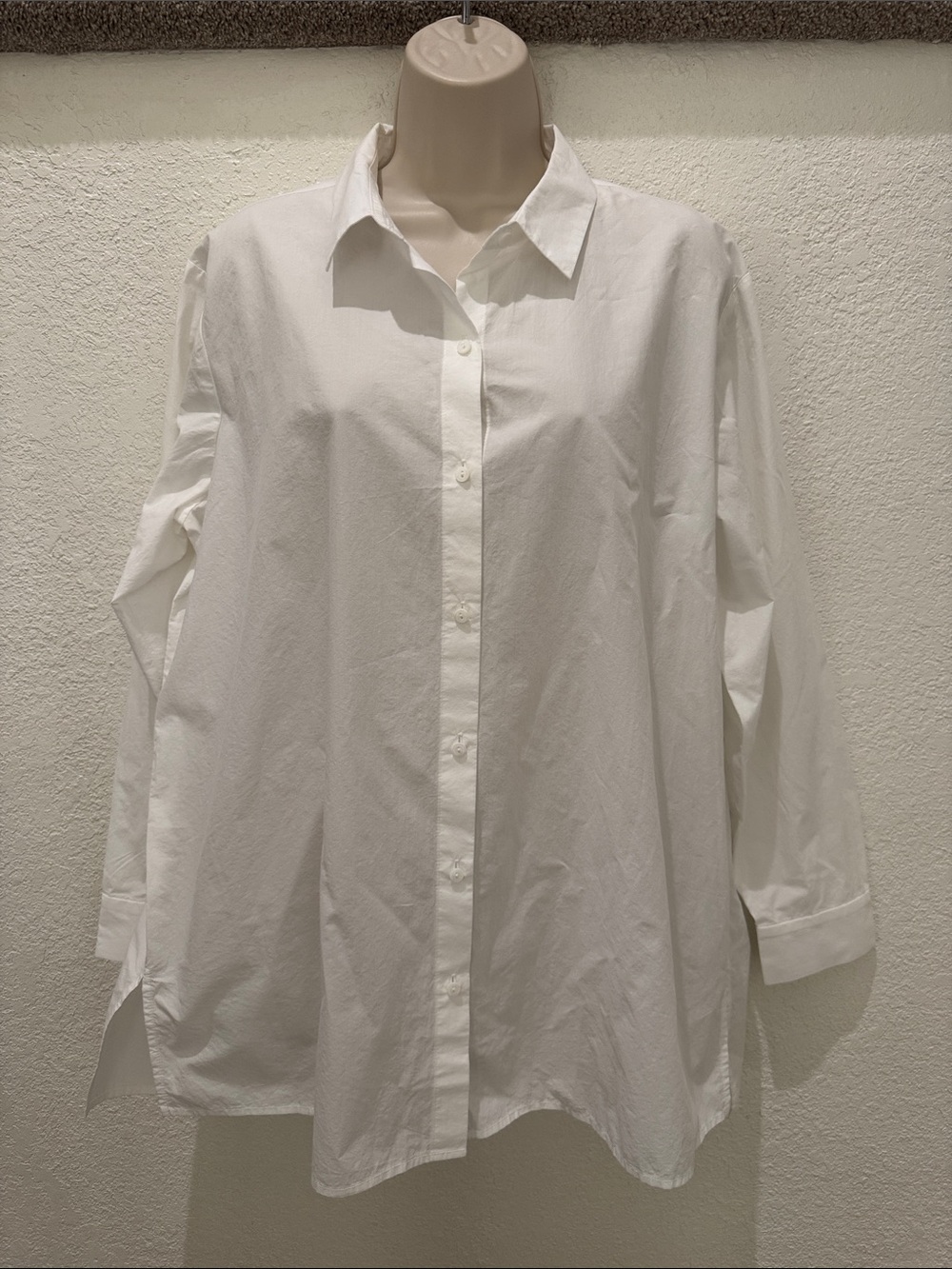 EILEEN FISHER Women’s Organic Cotton White Button-Down Shirt Long Sleeve L EUC